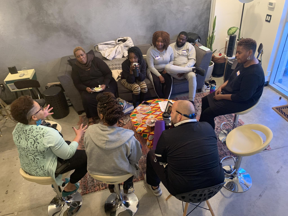 Black parents attending Self-Care Sunday in Long Beach, Calif.
