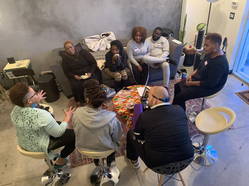 Black parents attending Self-Care Sunday in Long Beach, Calif. Black parents attending Self-Care Sunday in Long Beach, Calif.