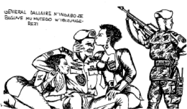 A 1994 cartoon in Kangura that says in Kinyarwanda: